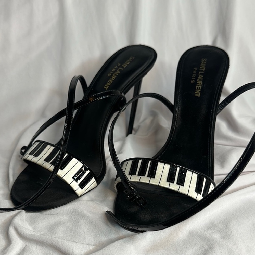 Saint Laurent limited Black and White piano design Strappy Heels